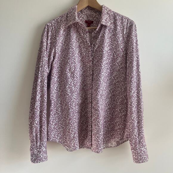 Talbots Haberdashery Shirt Button Down Floral Scroll Print Pink White Size 12 - Picture 1 of 8